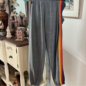 Aviator Nation 5 Stripe Sweatpants - Size Large - Heather Grey